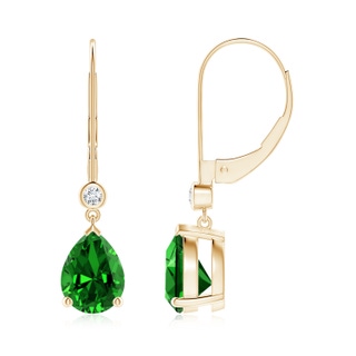 8x6mm Labgrown Lab-Grown Pear-Shaped Emerald Leverback Drop Earrings with Diamond in 10K Yellow Gold