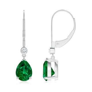 8x6mm Labgrown Lab-Grown Pear-Shaped Emerald Leverback Drop Earrings with Lab Diamond in P950 Platinum