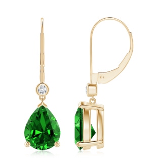 9x7mm Labgrown Lab-Grown Pear-Shaped Emerald Leverback Drop Earrings with Diamond in Yellow Gold