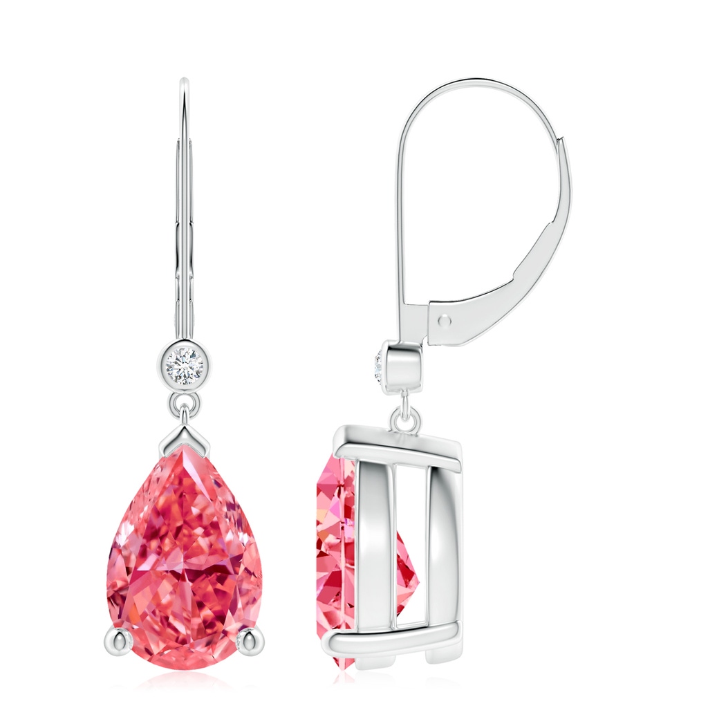 12x8mm Labgrown Pear-Shaped Lab-Grown Fancy Intense Pink Diamond Leverback Drop Earrings in P950 Platinum