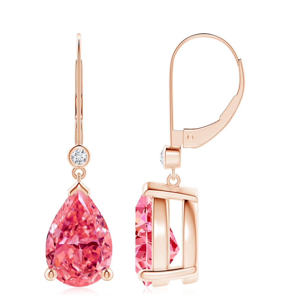 12x8mm Labgrown Pear-Shaped Lab-Grown Fancy Intense Pink Diamond Leverback Drop Earrings in Rose Gold