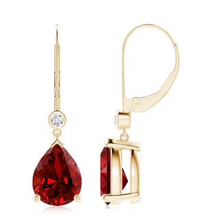 10x8mm Labgrown Lab-Grown Pear-Shaped Ruby Leverback Drop Earrings with Diamond in 9K Yellow Gold