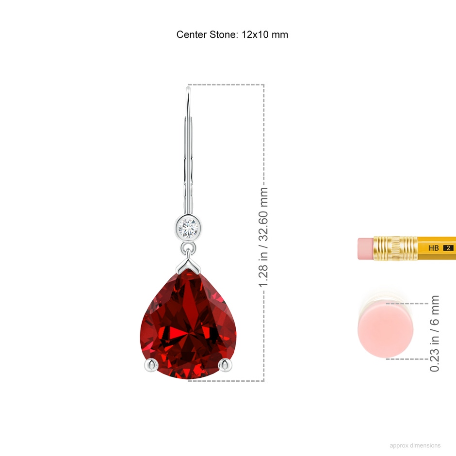12x10mm Labgrown Lab-Grown Pear-Shaped Ruby Leverback Drop Earrings with Lab Diamond in P950 Platinum ruler