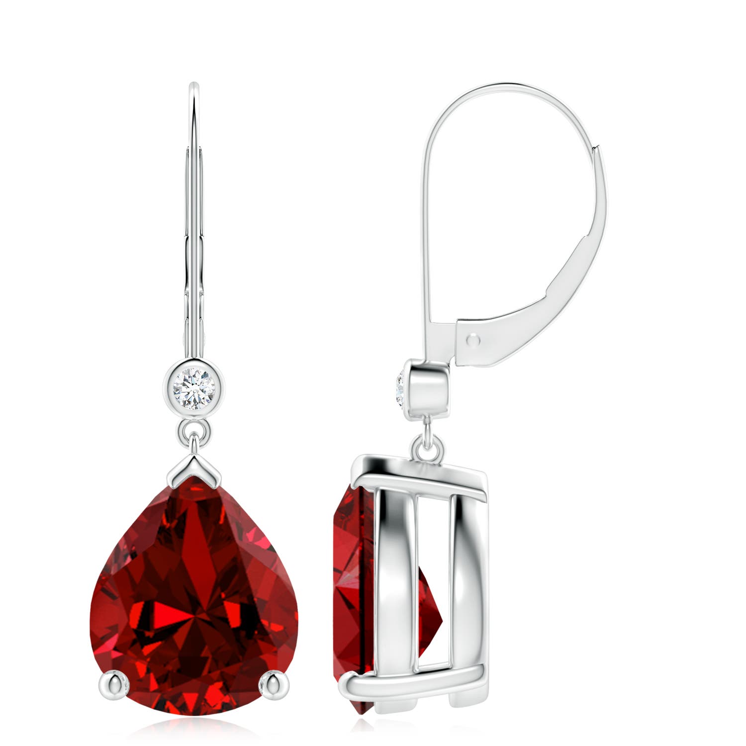12x10mm Labgrown Lab-Grown Pear-Shaped Ruby Leverback Drop Earrings with Lab Diamond in White Gold