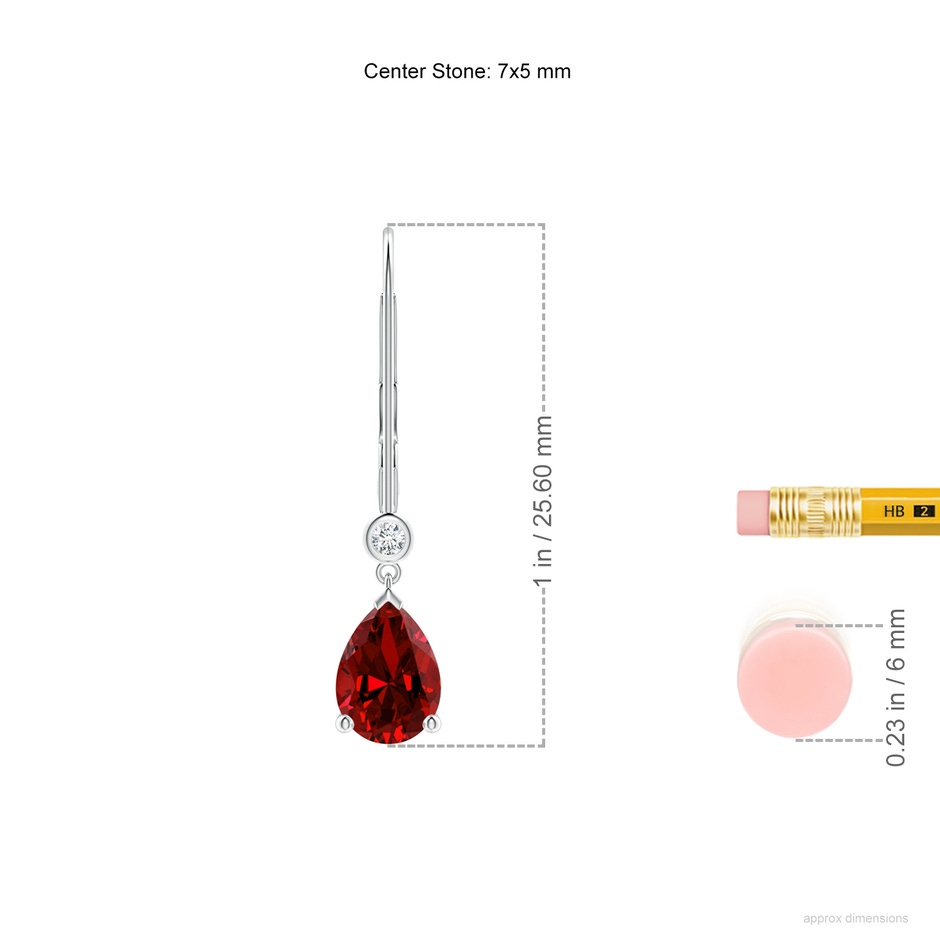 7x5mm Labgrown Lab-Grown Pear-Shaped Ruby Leverback Drop Earrings with Lab Diamond in P950 Platinum ruler
