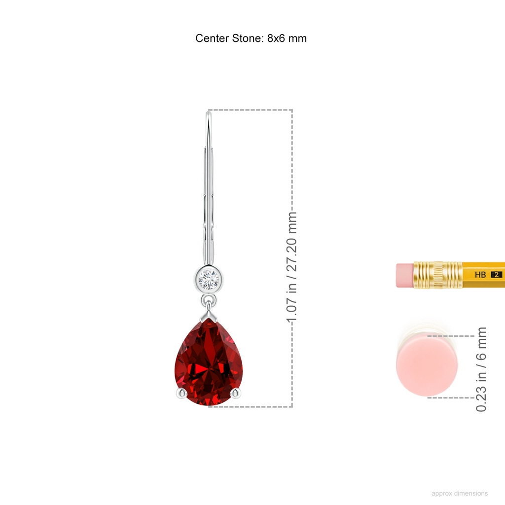 8x6mm Labgrown Lab-Grown Pear-Shaped Ruby Leverback Drop Earrings with Diamond in White Gold ruler