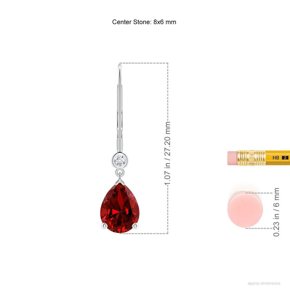 8x6mm Labgrown Lab-Grown Pear-Shaped Ruby Leverback Drop Earrings with Lab Diamond in White Gold ruler