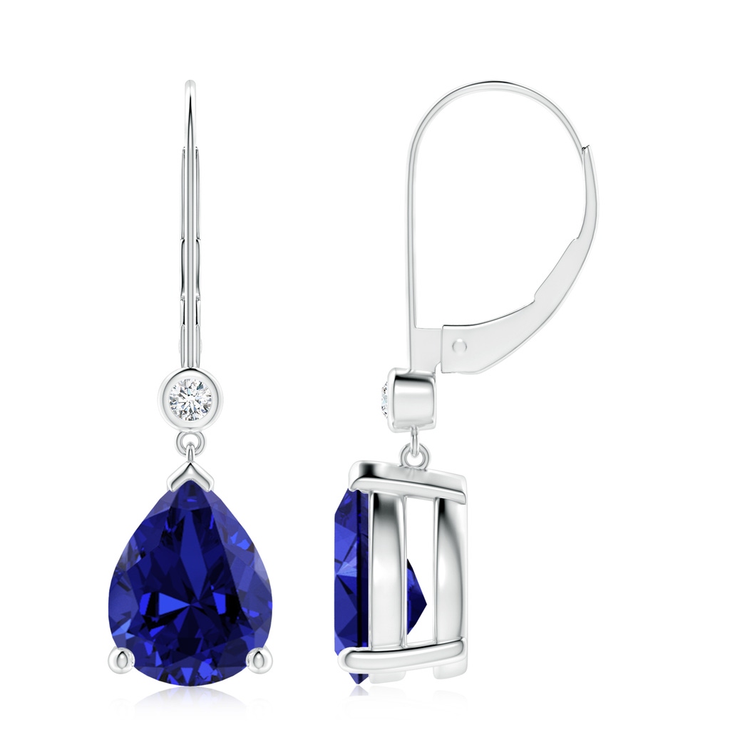 10x8mm Labgrown Lab-Grown Pear-Shaped Sapphire Leverback Drop Earrings with Diamond in White Gold