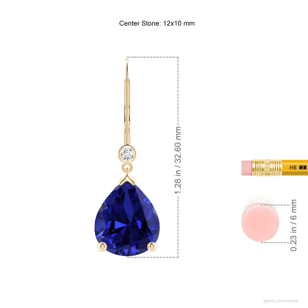 12x10mm Labgrown Lab-Grown Pear-Shaped Sapphire Leverback Drop Earrings with Diamond in 10K Yellow Gold ruler