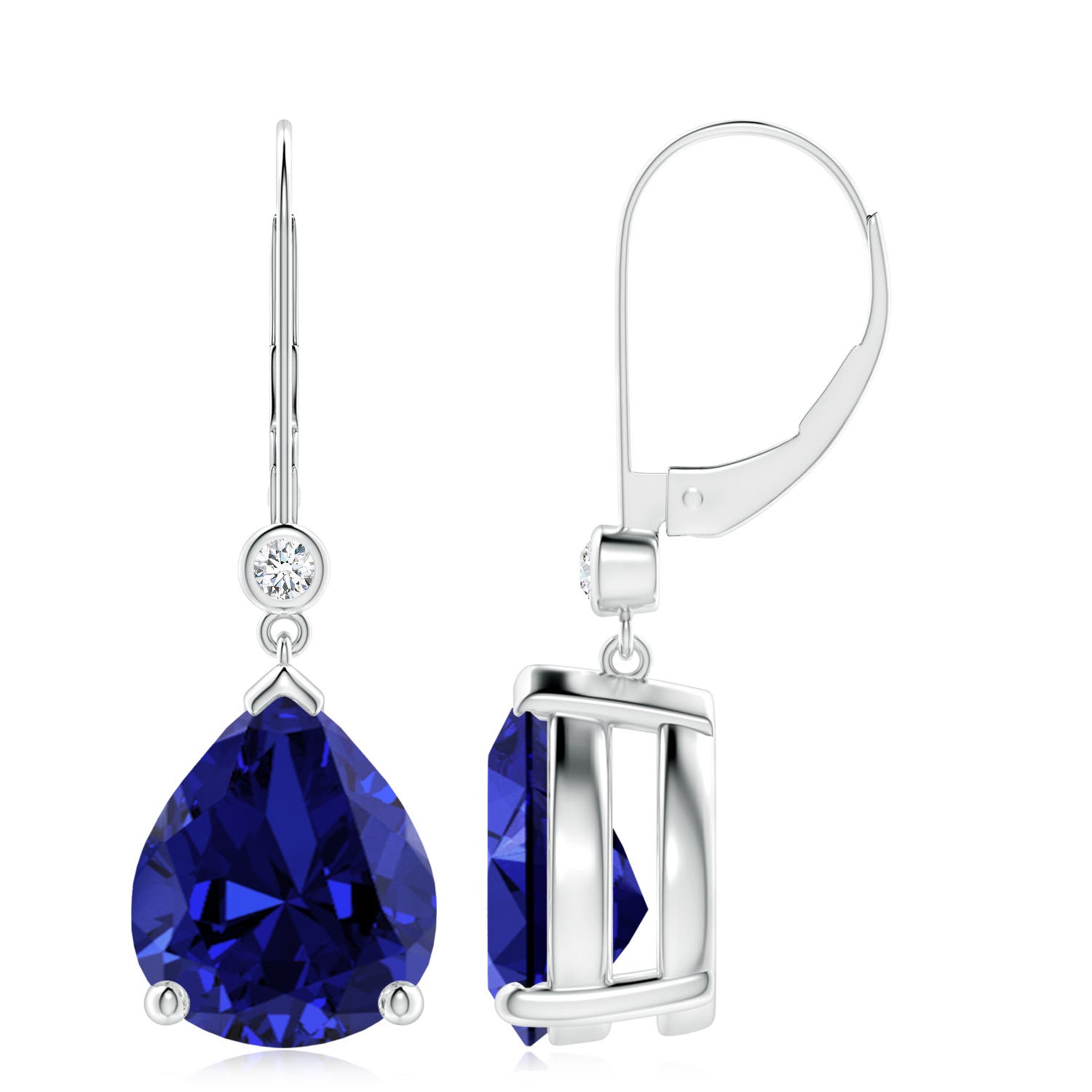 12x10mm Labgrown Lab-Grown Pear-Shaped Sapphire Leverback Drop Earrings with Lab Diamond in 18K White Gold