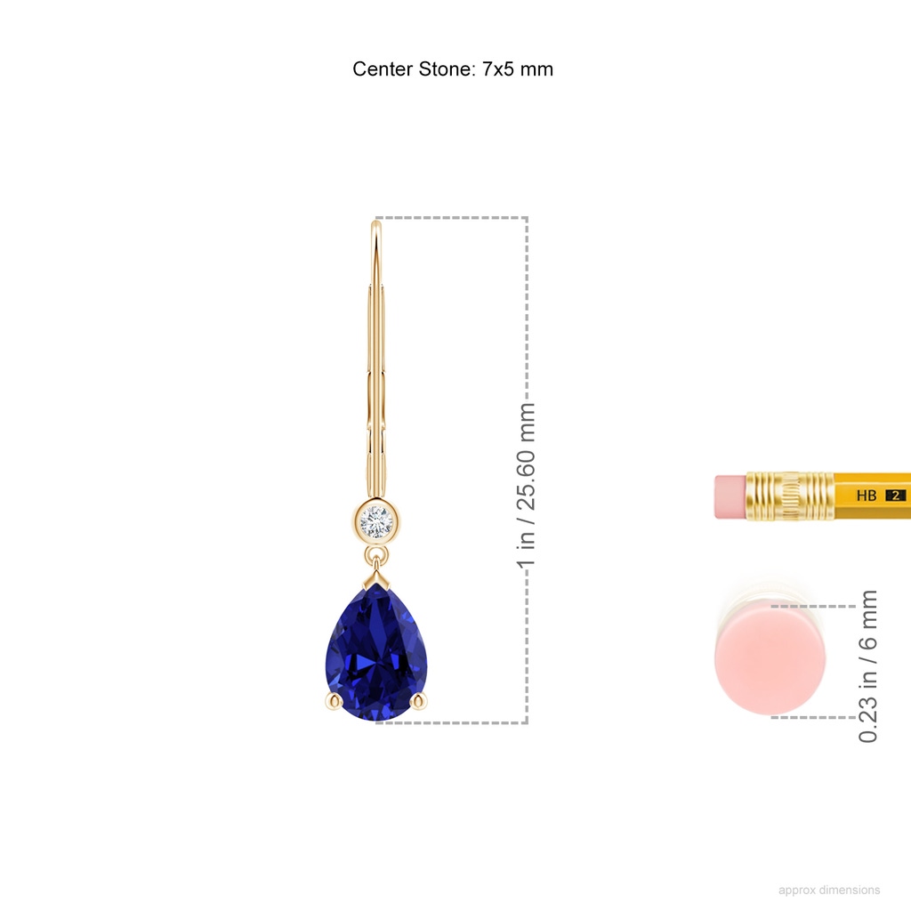 7x5mm Labgrown Lab-Grown Pear-Shaped Sapphire Leverback Drop Earrings with Diamond in 10K Yellow Gold ruler