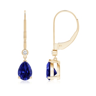 7x5mm Labgrown Lab-Grown Pear-Shaped Sapphire Leverback Drop Earrings with Diamond in 9K Yellow Gold