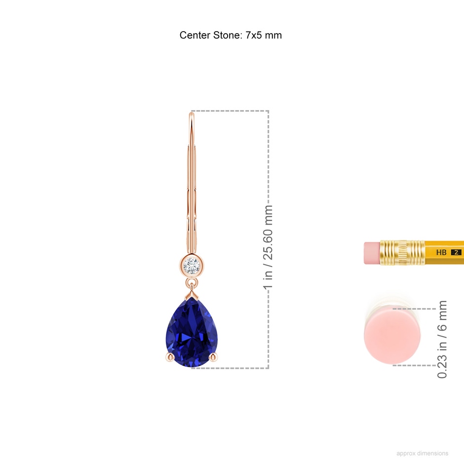 7x5mm Labgrown Lab-Grown Pear-Shaped Sapphire Leverback Drop Earrings with Lab Diamond in Rose Gold ruler