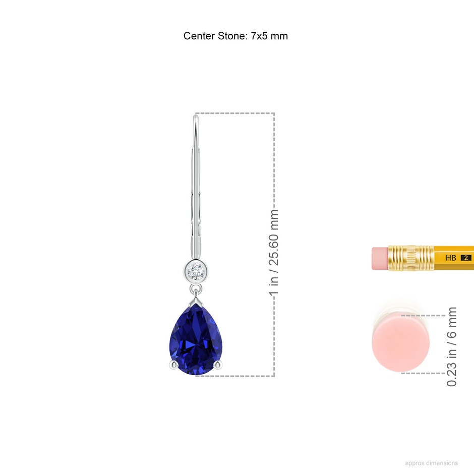 7x5mm Labgrown Lab-Grown Pear-Shaped Sapphire Leverback Drop Earrings with Lab Diamond in White Gold ruler