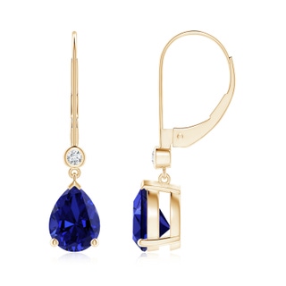 8x6mm Labgrown Lab-Grown Pear-Shaped Sapphire Leverback Drop Earrings with Diamond in 10K Yellow Gold