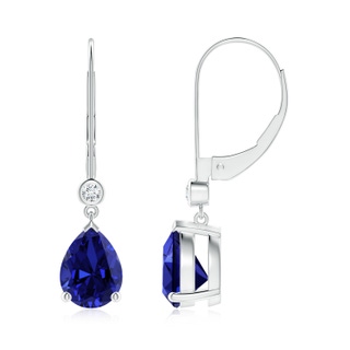 8x6mm Labgrown Lab-Grown Pear-Shaped Sapphire Leverback Drop Earrings with Lab Diamond in P950 Platinum