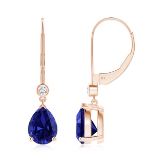 8x6mm Labgrown Lab-Grown Pear-Shaped Sapphire Leverback Drop Earrings with Diamond in Rose Gold