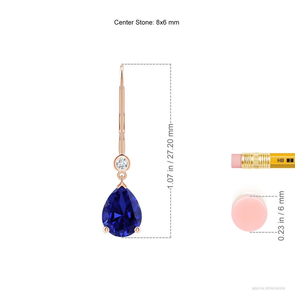 8x6mm Labgrown Lab-Grown Pear-Shaped Sapphire Leverback Drop Earrings with Diamond in Rose Gold ruler