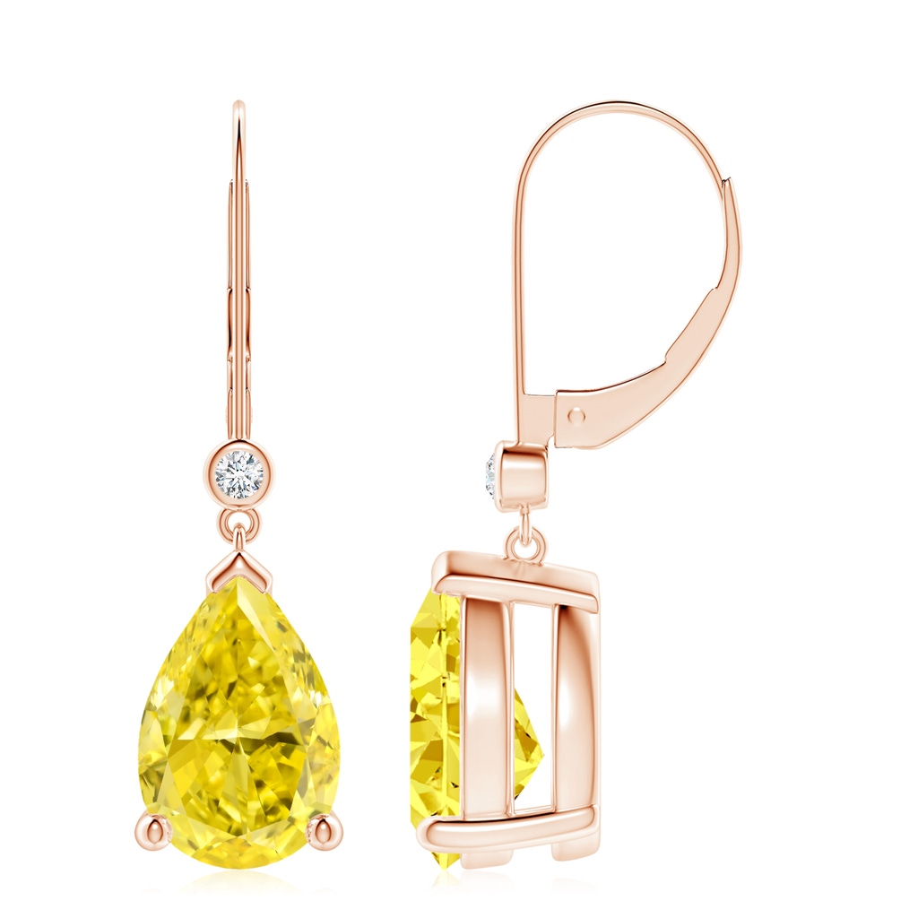 12x8mm Labgrown Pear-Shaped Lab-Grown Fancy Intense Yellow Diamond Leverback Drop Earrings in Rose Gold