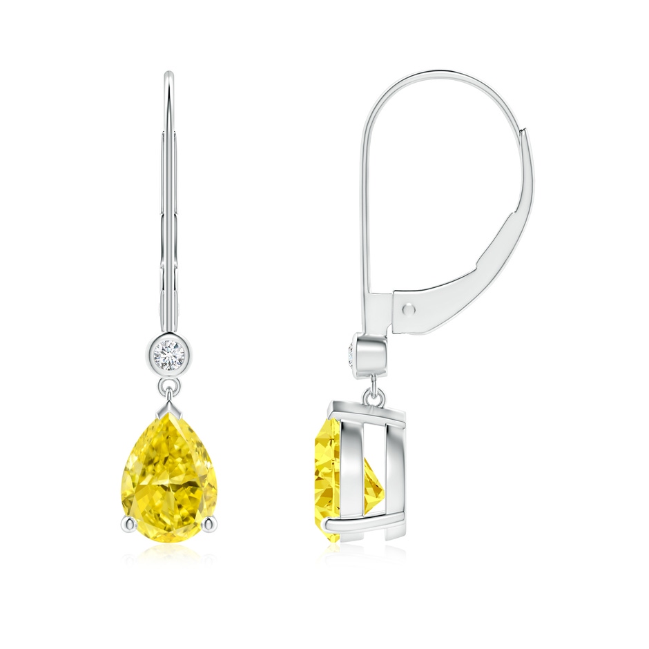 7x5mm Labgrown Pear-Shaped Lab-Grown Fancy Intense Yellow Diamond Leverback Drop Earrings in P950 Platinum 