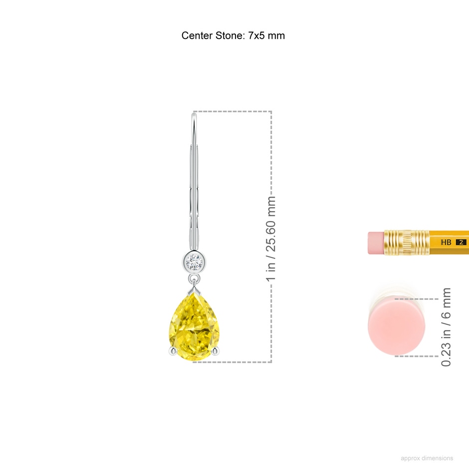 7x5mm Labgrown Pear-Shaped Lab-Grown Fancy Intense Yellow Diamond Leverback Drop Earrings in White Gold ruler