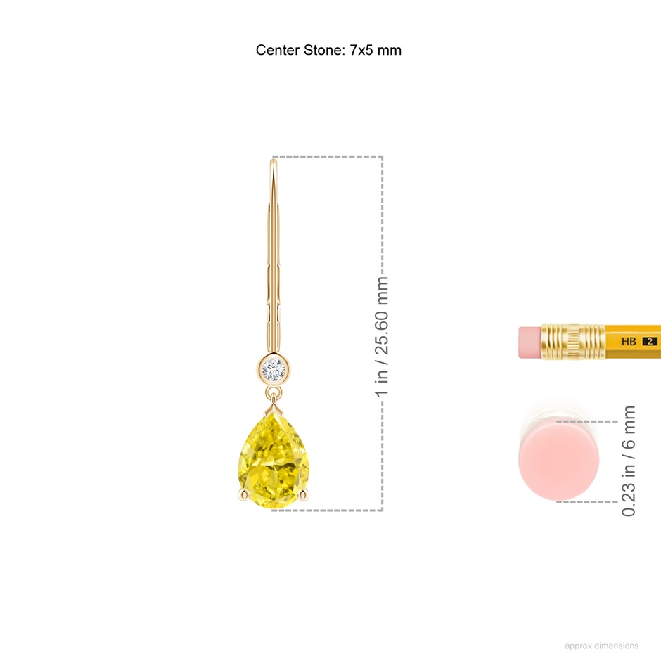 7x5mm Labgrown Pear-Shaped Lab-Grown Fancy Intense Yellow Diamond Leverback Drop Earrings in Yellow Gold ruler
