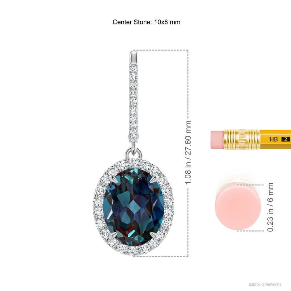 10x8mm Labgrown Oval Lab-Grown Alexandrite Dangle Earrings with Diamond Halo in White Gold ruler