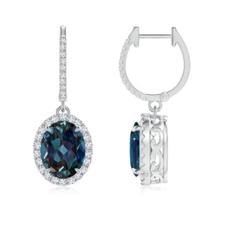 9x7mm Labgrown Oval Lab-Grown Alexandrite Dangle Earrings with Diamond Halo in White Gold