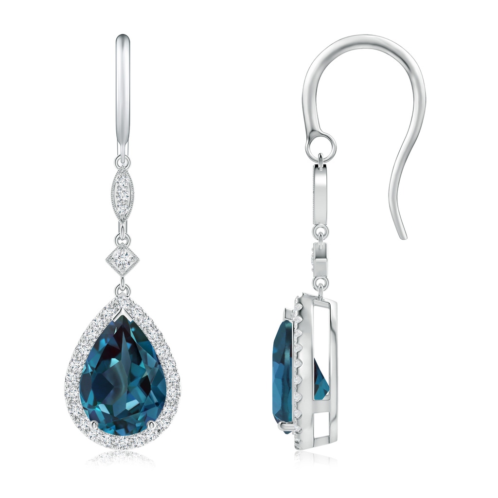 10x7mm Labgrown Pear-Shaped Lab-Grown Alexandrite Drop Earrings with Diamond Halo in P950 Platinum