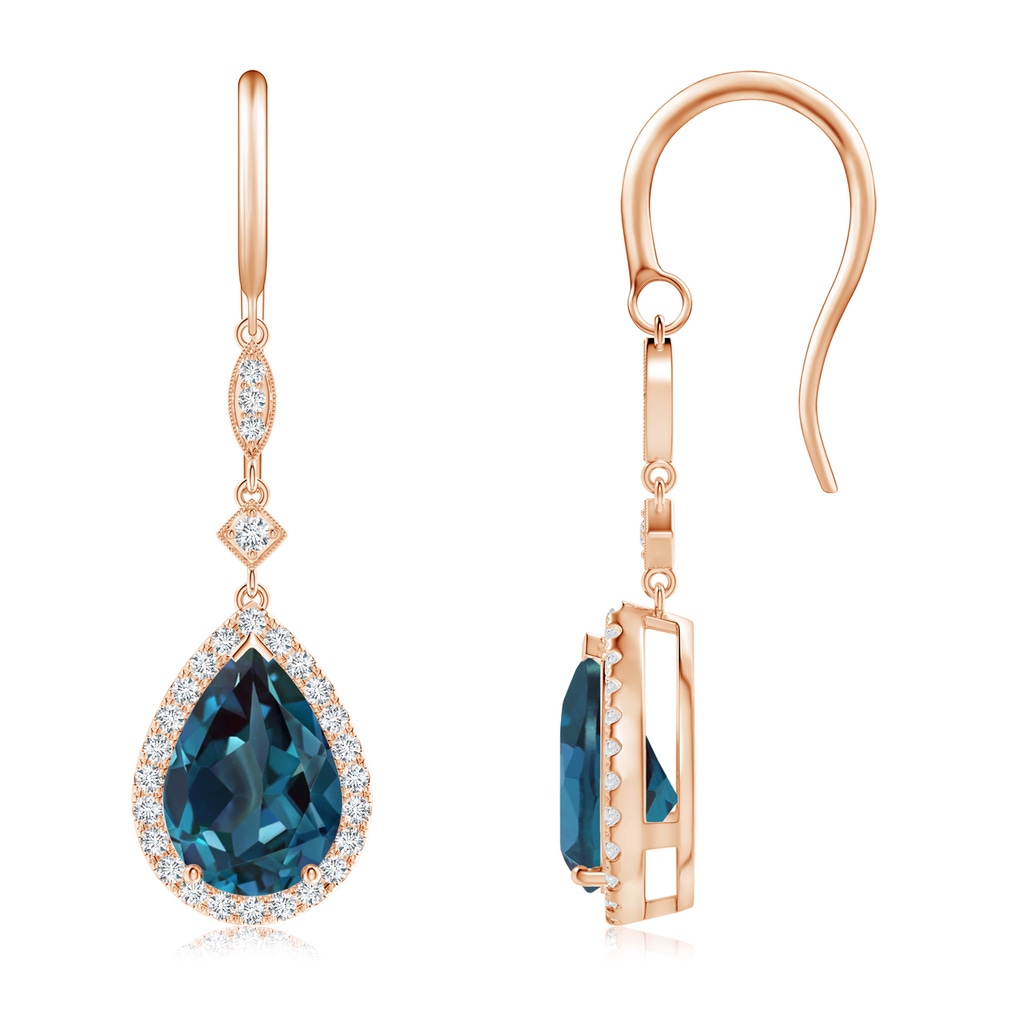 10x7mm Labgrown Pear-Shaped Lab-Grown Alexandrite Drop Earrings with Diamond Halo in Rose Gold