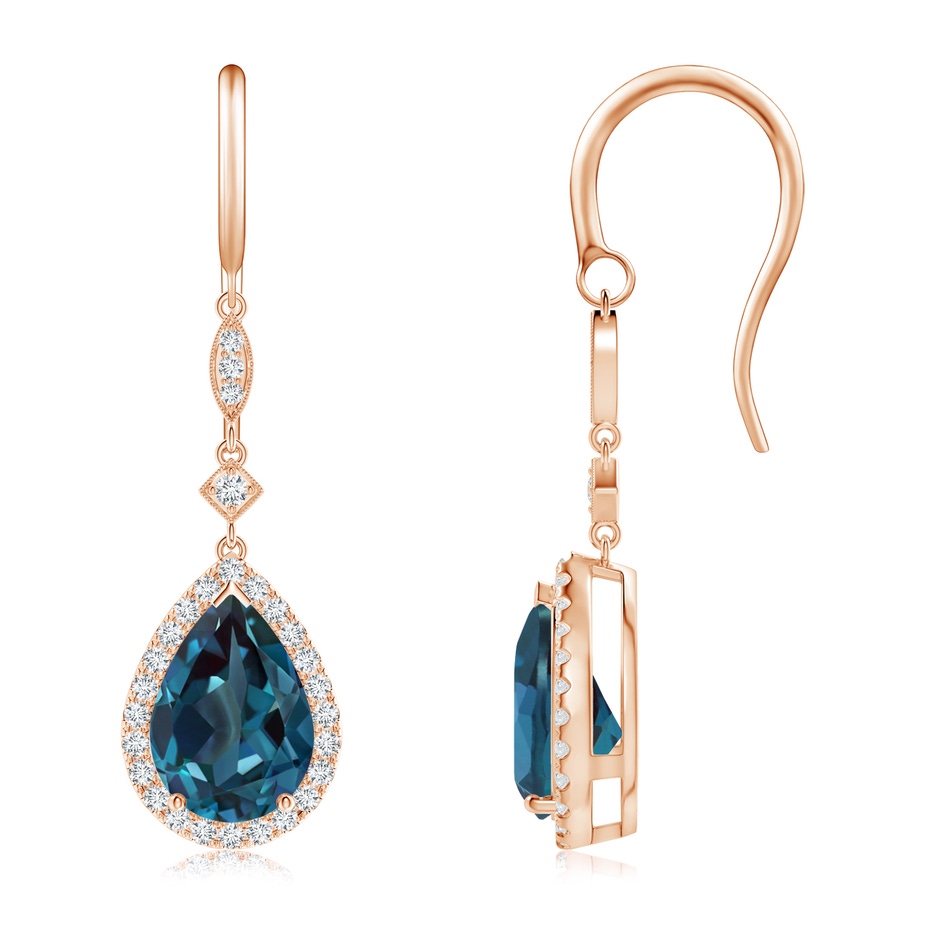 10x7mm Labgrown Pear-Shaped Lab-Grown Alexandrite Drop Earrings with Diamond Halo in Rose Gold 