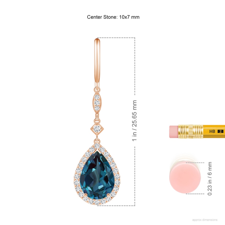 10x7mm Labgrown Pear-Shaped Lab-Grown Alexandrite Drop Earrings with Diamond Halo in Rose Gold ruler