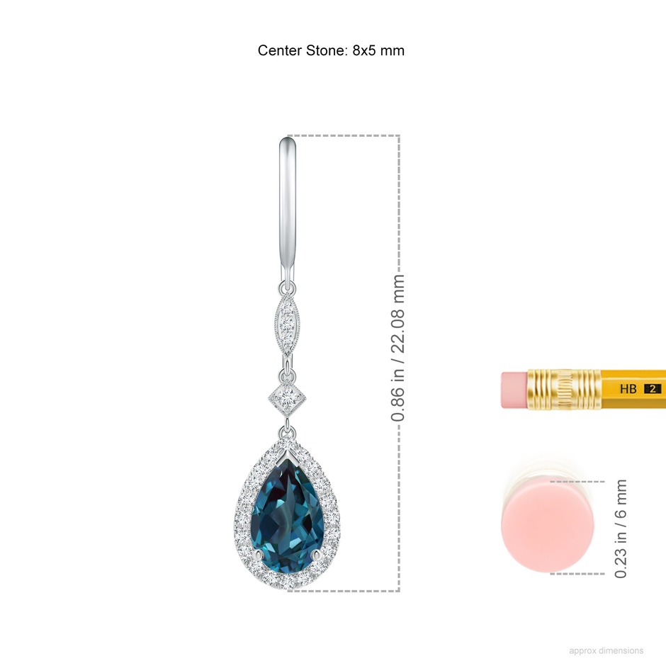8x5mm Labgrown Pear-Shaped Lab-Grown Alexandrite Drop Earrings with Diamond Halo in P950 Platinum ruler