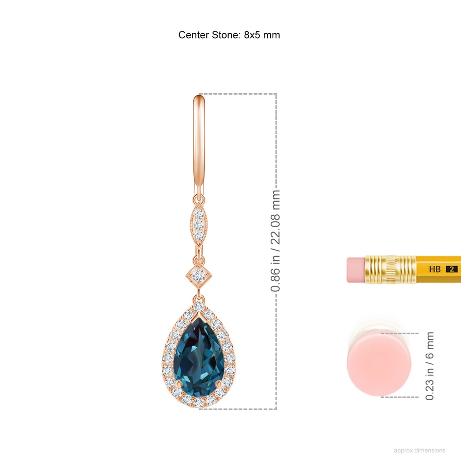 8x5mm Labgrown Pear-Shaped Lab-Grown Alexandrite Drop Earrings with Diamond Halo in Rose Gold ruler