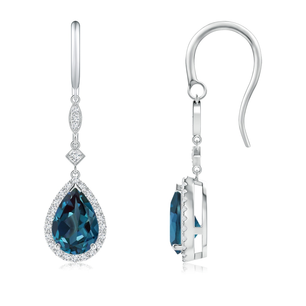 9x6mm Labgrown Pear-Shaped Lab-Grown Alexandrite Drop Earrings with Diamond Halo in White Gold