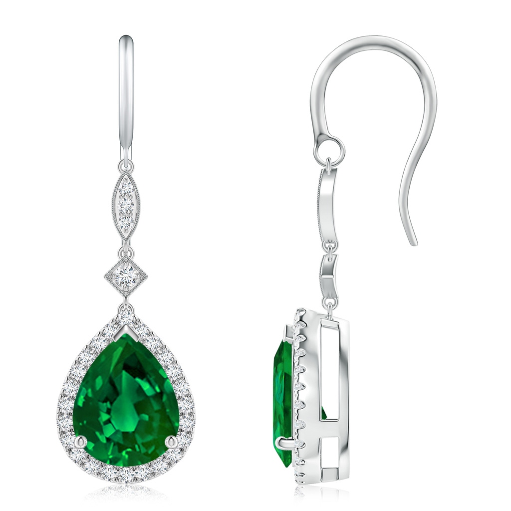 10x8mm Labgrown Lab-Grown Pear-Shaped Emerald Halo Dangle Earrings in P950 Platinum