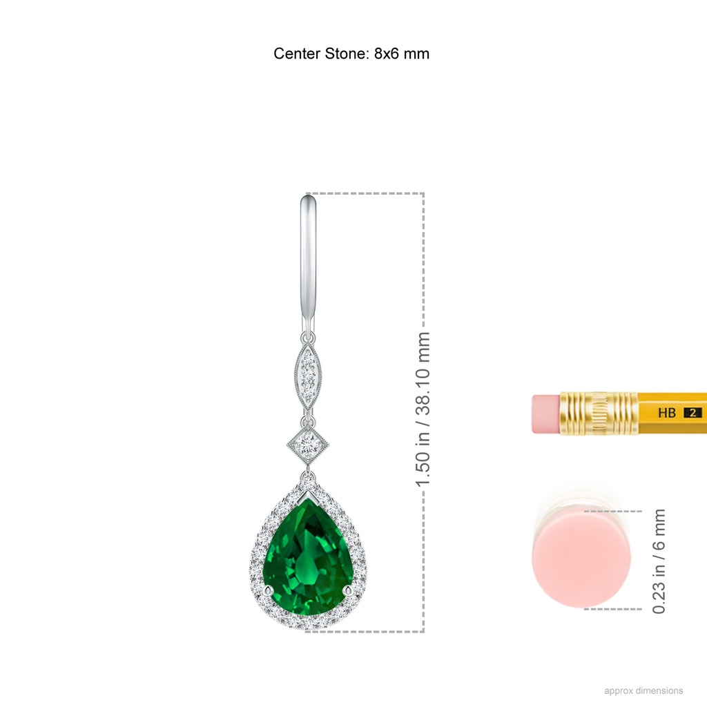 8x6mm Labgrown Lab-Grown Pear-Shaped Emerald Halo Dangle Earrings in White Gold ruler
