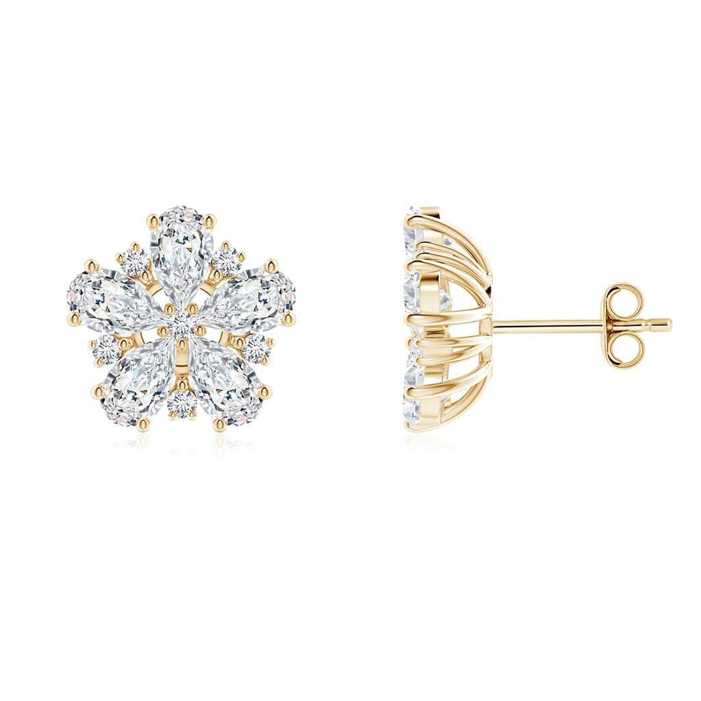 5x3mm FGVS Pear Lab-Grown Diamond Flower Stud Earrings in Yellow Gold