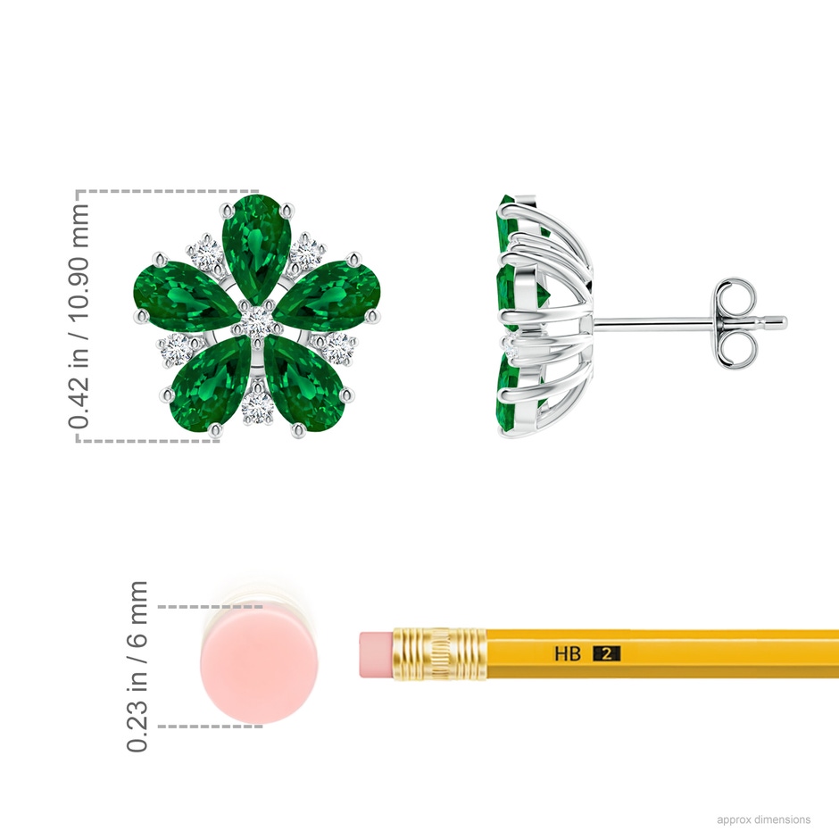 5x3mm Labgrown Pear Lab-Grown Emerald and Diamond Flower Stud Earrings in White Gold ruler