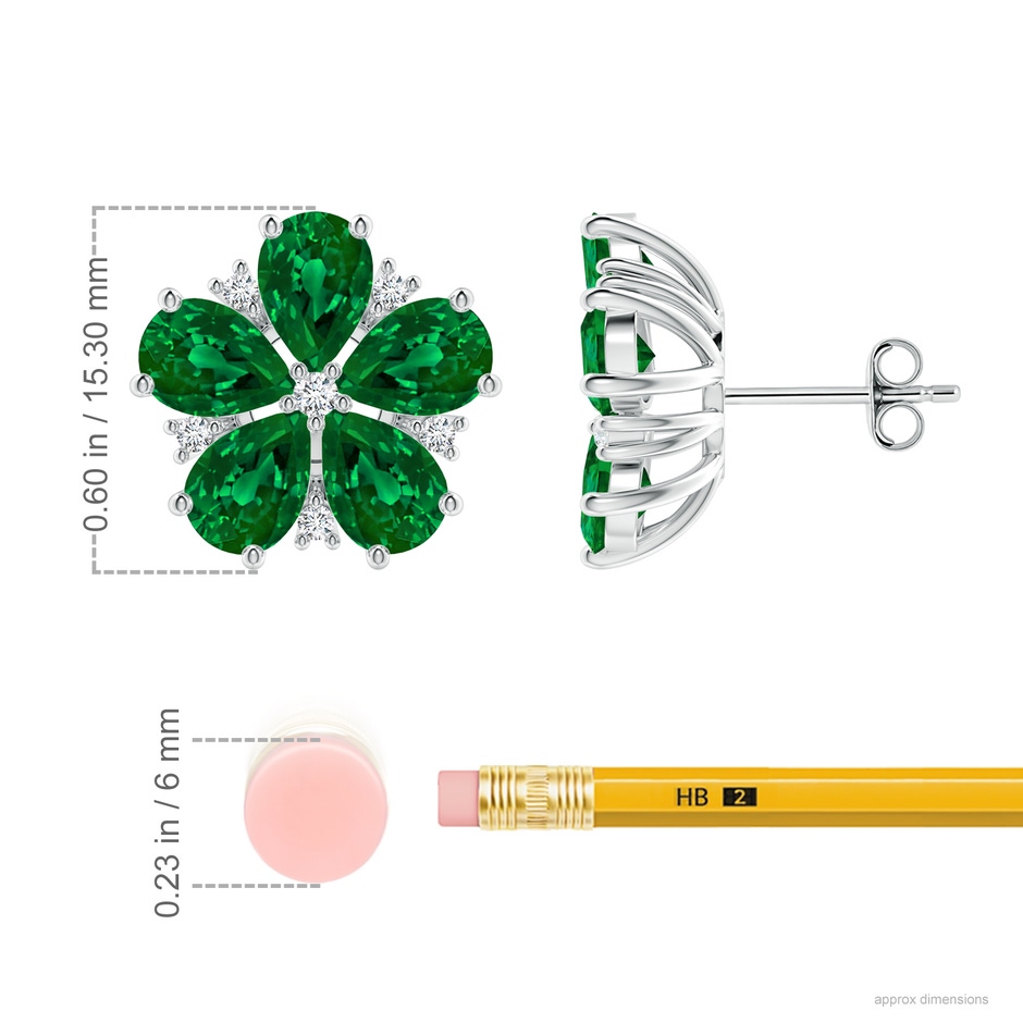 7x5mm Labgrown Pear Lab-Grown Emerald and Diamond Flower Stud Earrings in White Gold ruler