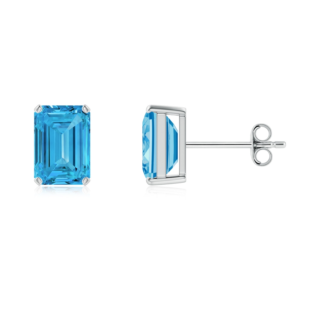 6x4mm Labgrown Prong-Set Emerald-Cut Lab-Grown Fancy Intense Blue Diamond Solitaire Stud Earrings in P950 Platinum