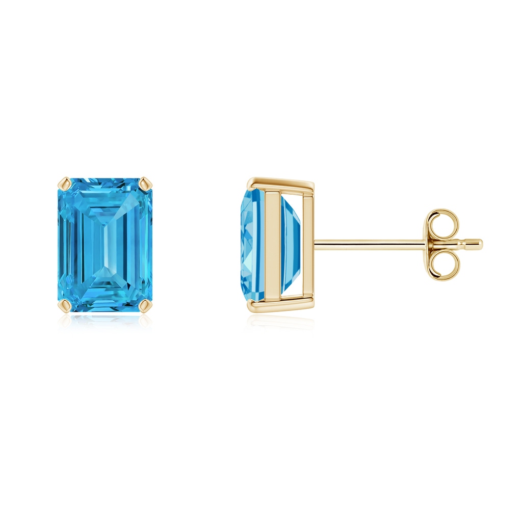 6x4mm Labgrown Prong-Set Emerald-Cut Lab-Grown Fancy Intense Blue Diamond Solitaire Stud Earrings in Yellow Gold