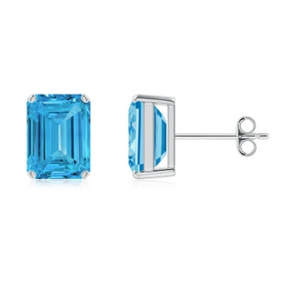 7x5mm Labgrown Prong-Set Emerald-Cut Lab-Grown Fancy Intense Blue Diamond Solitaire Stud Earrings in P950 Platinum