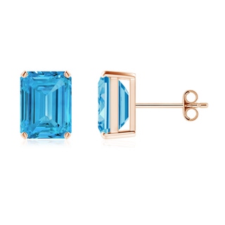 8.5x6.5mm Labgrown Prong-Set Emerald-Cut Lab-Grown Fancy Intense Blue Diamond Solitaire Stud Earrings in 10K Rose Gold