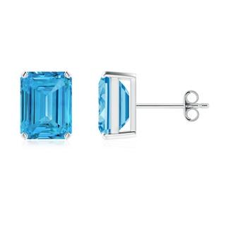 8.5x6.5mm Labgrown Prong-Set Emerald-Cut Lab-Grown Fancy Intense Blue Diamond Solitaire Stud Earrings in P950 Platinum