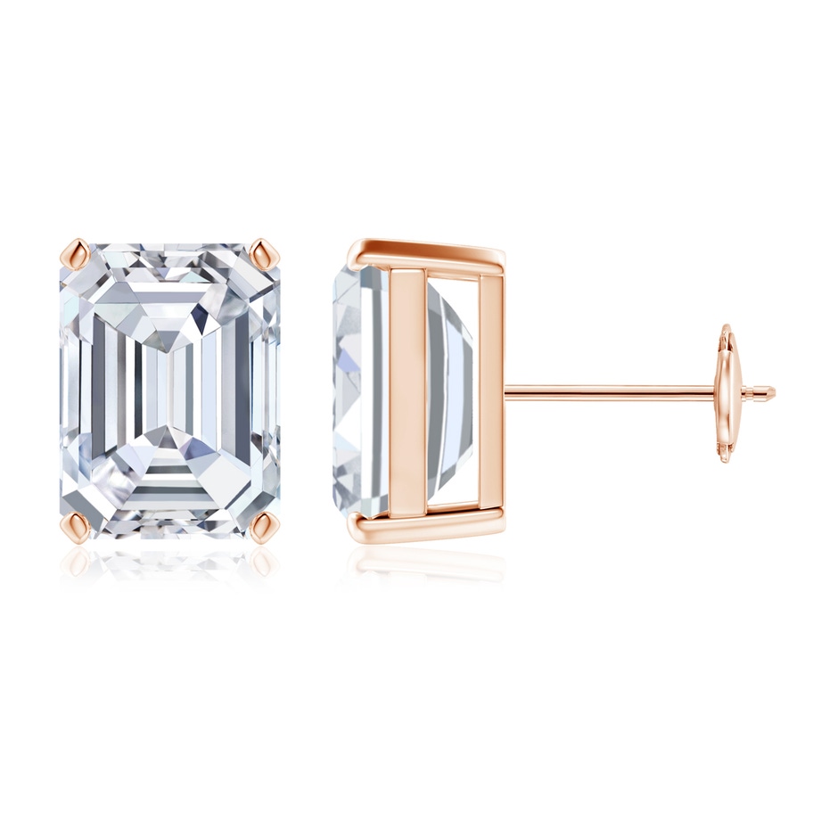 10x7.5mm FGVS Lab-Grown Prong-Set Emerald-Cut Diamond Solitaire Stud Earrings in Rose Gold 