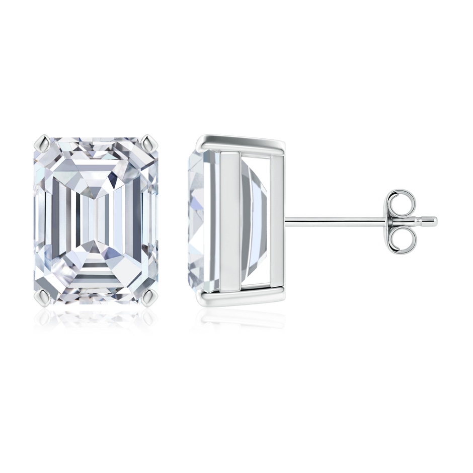 10x7.5mm FGVS Lab-Grown Prong-Set Emerald-Cut Diamond Solitaire Stud Earrings in S999 Silver 