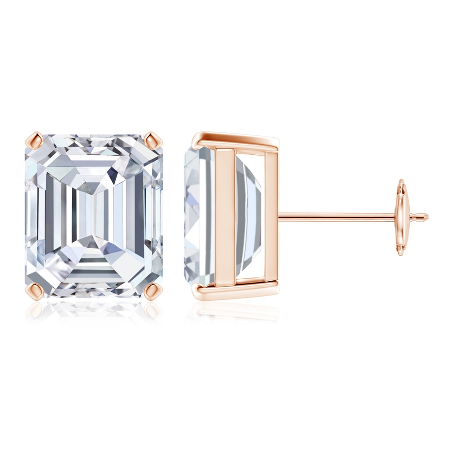 10x8.5mm FGVS Lab-Grown Prong-Set Emerald-Cut Diamond Solitaire Stud Earrings in Rose Gold 