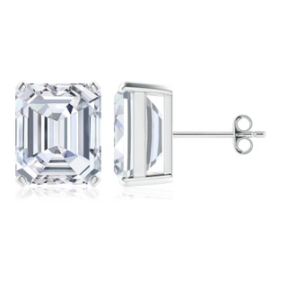 10x8.5mm FGVS Lab-Grown Prong-Set Emerald-Cut Diamond Solitaire Stud Earrings in S999 Silver