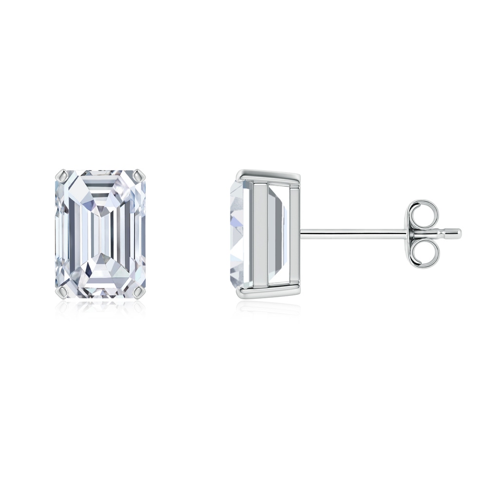 6x4mm FGVS Lab-Grown Prong-Set Emerald-Cut Diamond Solitaire Stud Earrings in S999 Silver